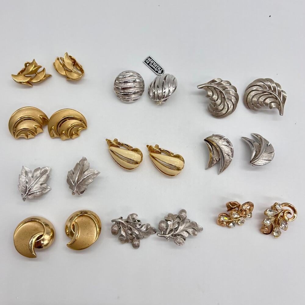 Trifari Clip On Earring Lot Gold Tone Silver Tone Vintage Costume Jewelry Signed